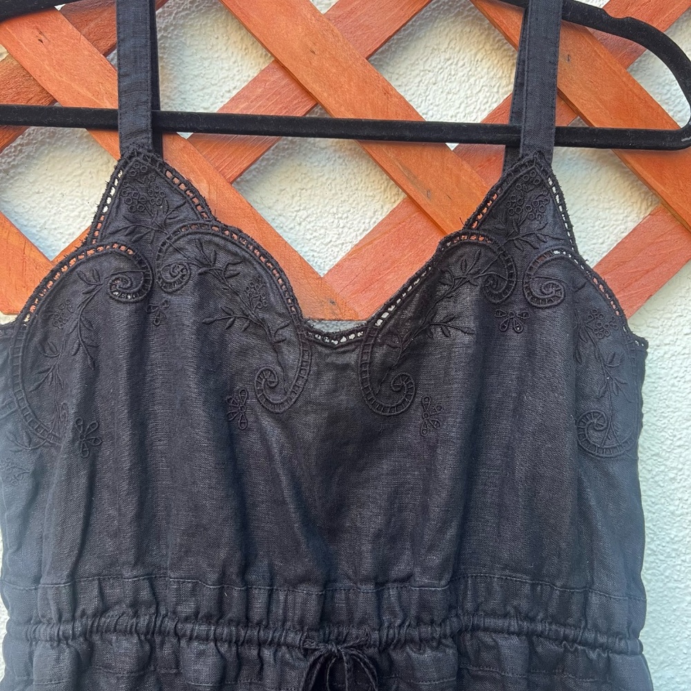 J. Crew Black Embroidered Linen Blend Sundress